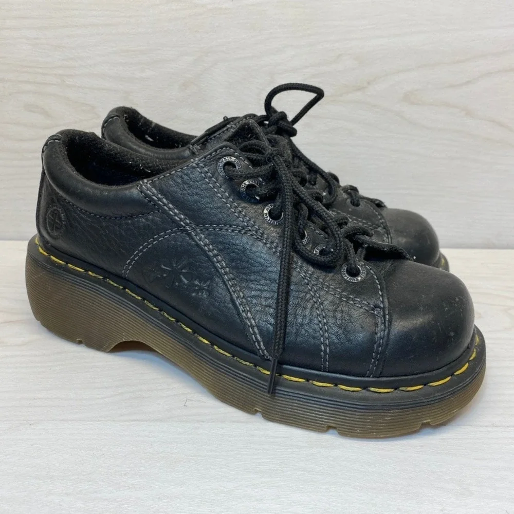 Dr. Martens Womens 7 Oxford Shoes Daisy Platform Chunky Black Leather Vintage